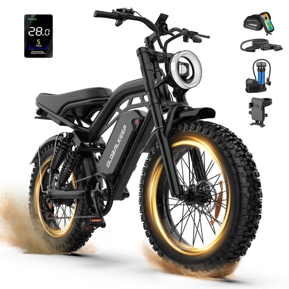 GlobalKeep Electric Mountain Bike for Adults, Peak 1500W Motor, 20"x4" Fat Tire E Bicycle, 48V/20Ah Battery UL2849