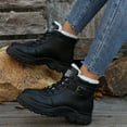 thumbnail image 3 of Women's Chunky Winter Combat Boots Fashion Casual Lace up Fleece Lining Non Slip Walking Snow Ankle Booties Black Size 9, 3 of 7