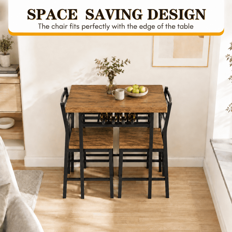 Lacoo 3 Piece Dining Table Set for 2, Small Kitchen Table and 2 Chairs, Space Saving Dining Room Table Set for Apartment, Breakfast Nook, Brown