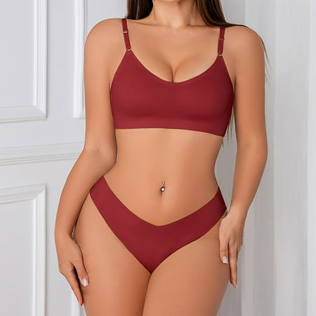 HCURIBAD Bikini Sets for Women Clearance! Women s 2 Piece Seamless Underwear Set Full Cup Padded Bra Panty Set Swim Suits for Women 2024 Bras for Women Sports Bras for Women Wine S