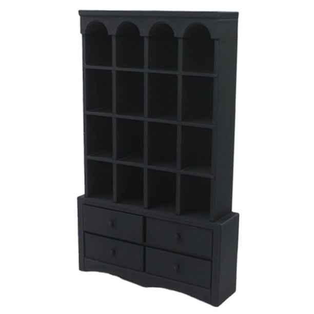 Estantería para casa de muñecas, accesorios de mobiliario, juego de simulación, decoración, armario versátil, mini estantería para casa de muñecas Negro