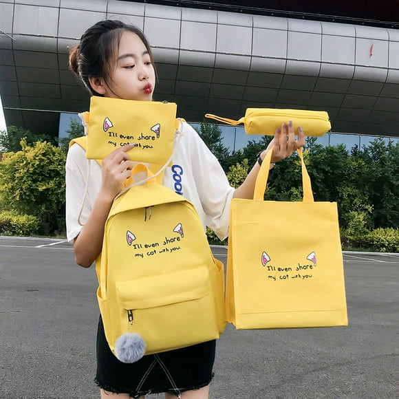 School Backpack Student Backpack School Bookbag 4pcs School Backpack Set With Pencil Bag Carry Bag Shoulder Bag For Women Students Yellow