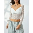 thumbnail image 4 of Musuos Women Crop Lace Tops See-Through Long Sleeve V Neck Basic Shirt Casual Pullover, 4 of 9