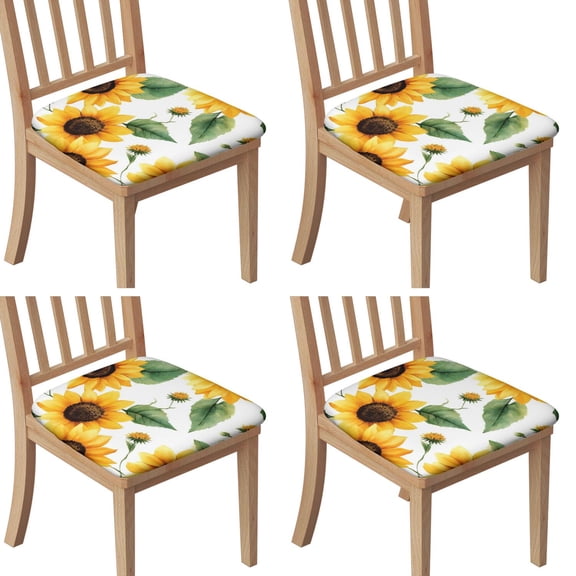 Sunflower Pattern Seat Covers for Dining Room Chairs Set Of 4,Stretch Printed Washable Chair Seat Cover with Elastic Ties and Button,Removable Waterproof Couch Cushion Covers