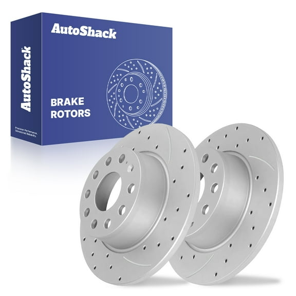 AutoShack 10.7" (271.8 mm) Rear Solid Drilled & Slotted Brake Rotors Coated | Replacement for 2008-2014 Volkswagen Jetta 2012-2022 Volkswagen Passat | Silver Matte Finish | 2-PC Set | TurboGuard