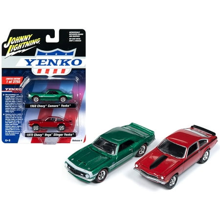 1968 1972 Chevelle (1968 Camaro Yenko Green & 1972 Vega Stinger Yenko Red 2 pc Set Ltd Ed to 3,750 pcs 1/64 Diecast Cars by Johnny)