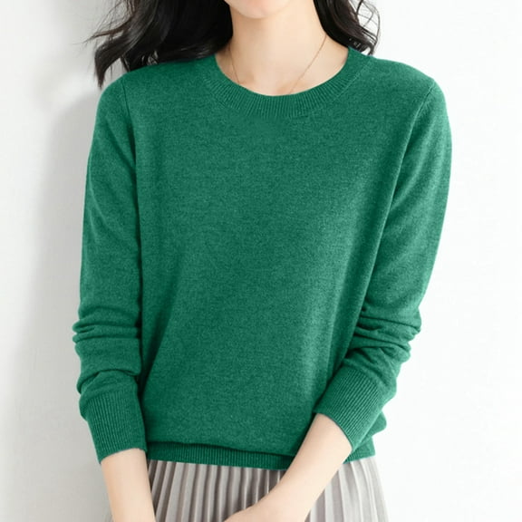 Women's Sweaters Loose Crew Neck Long Sleeve Comfy Sweater Pullover , Lightweight Sweaters for Women Dark Green XL