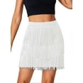 thumbnail image 2 of Women's Sexy Fringe Trim High Waist Tiered Bodycon Pencil Mini Short Skirt, 2 of 5