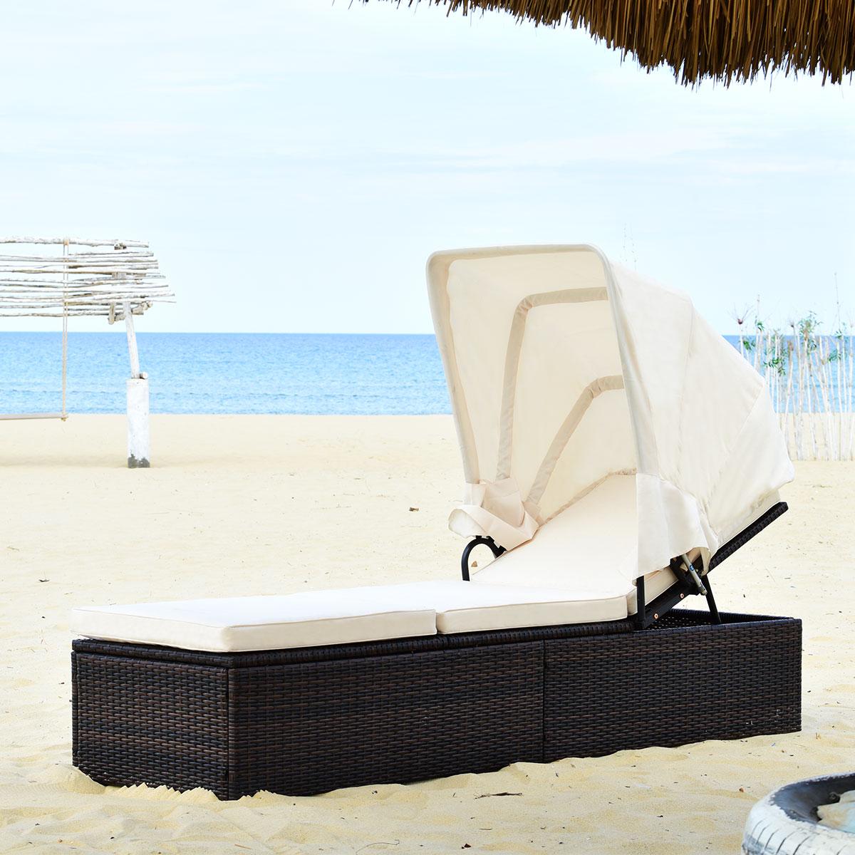 Topbuy Outdoor Cushioned Reclining Chaise Lounge w/Folding Canopy - image 3 of 7