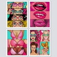 thumbnail image 2 of PixonSign Framed Wall Art Pink Lipstick Cartoon Fashion Posters, Set of 4 Girls in Bikini Girl's Bedroom Preppy Room Wall Decor, Adhesive Modern Canvas Prints for Home Decor - 12"x16" White, 2 of 5