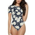 thumbnail image 2 of Uemuo Daisies Flowers Pattern Women's One Piece Short Sleeve Swimsuit Rash Guard Surfing Modest Quick-drying Swimsuit Beach Essentials-, 2 of 9