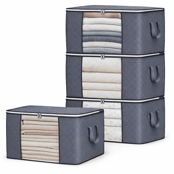 Brotasdro Large Clear Window Closet Storage Bags with Handles, Gray, 4 Pack