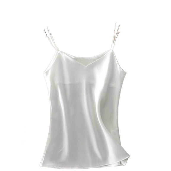 VEKDONE Womens Sleeveless Camisole Plus Size Satin Spaghetti Straps Tank Tops Solid Color V-Neck Basic Tanks Summer Casual Lightweigh Tunic Tops White XL