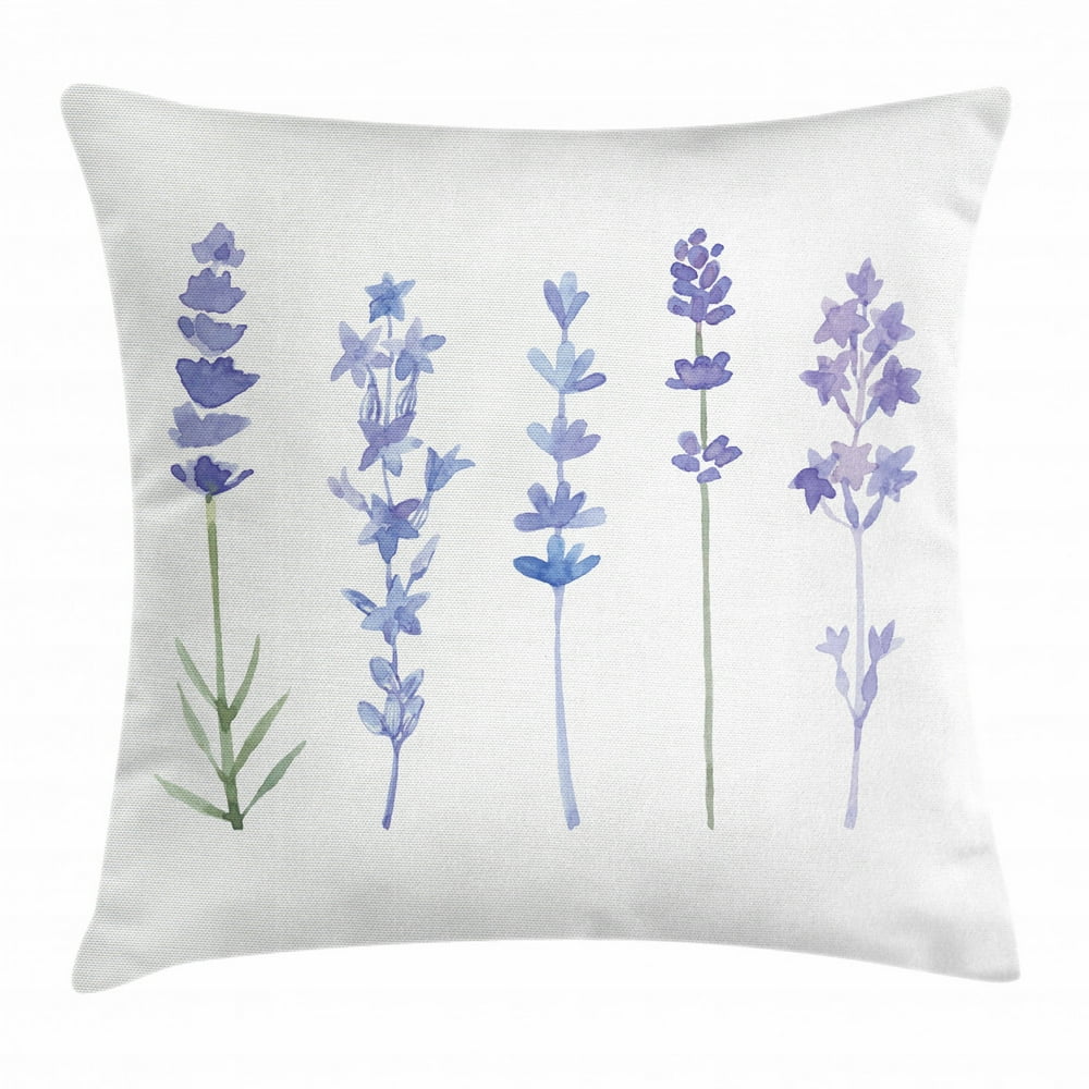 Lavender Throw Pillow Cushion Cover, Watercolor Florist Art Style Herbs