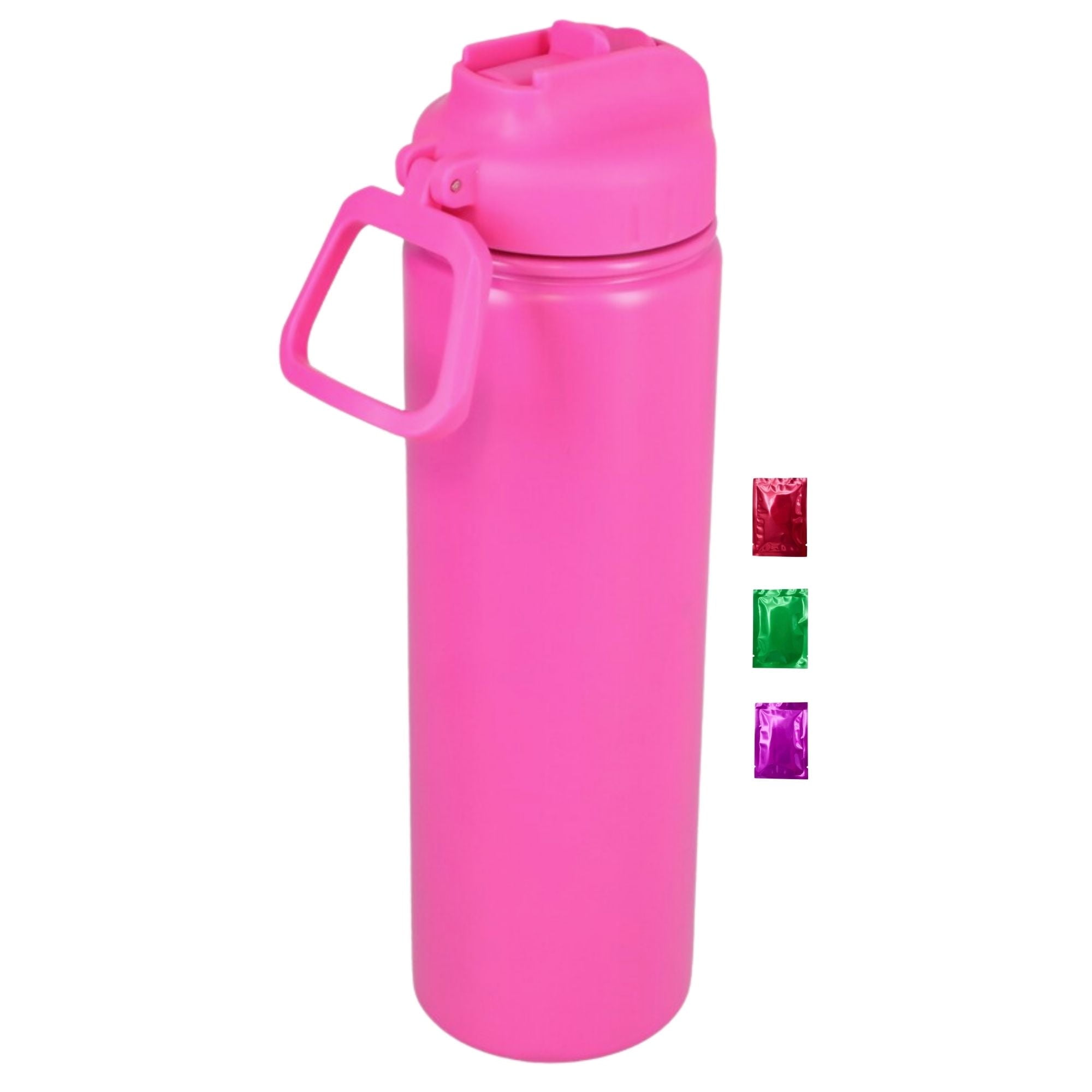 Pink Flip Straw Water Bottle with Handle 24 oz 1 Pack, Double Walled Stainless Steel Tumbler for Hot or Cold Drinks Gym Travel Office Car School Party