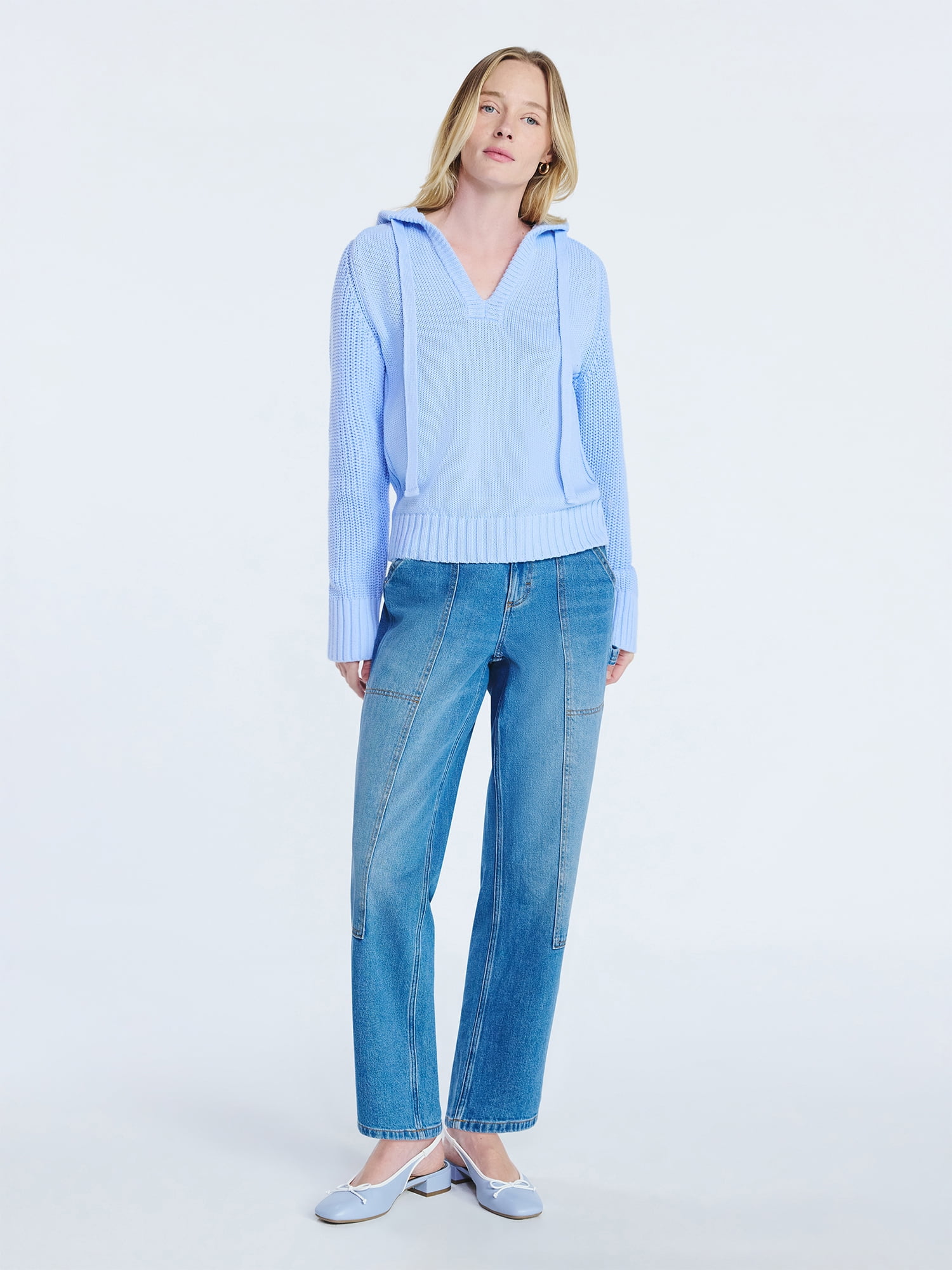 Free Assembly Women's Cotton Hoodie Sweater with Long Sleeves, Sizes XS-XXL
