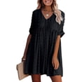 thumbnail image 1 of Vestido corto holgado de verano con mangas cortas y escote en V sexy para mujer, vestido informal con lunares suizos, vestido de talla grande, 1 of 5