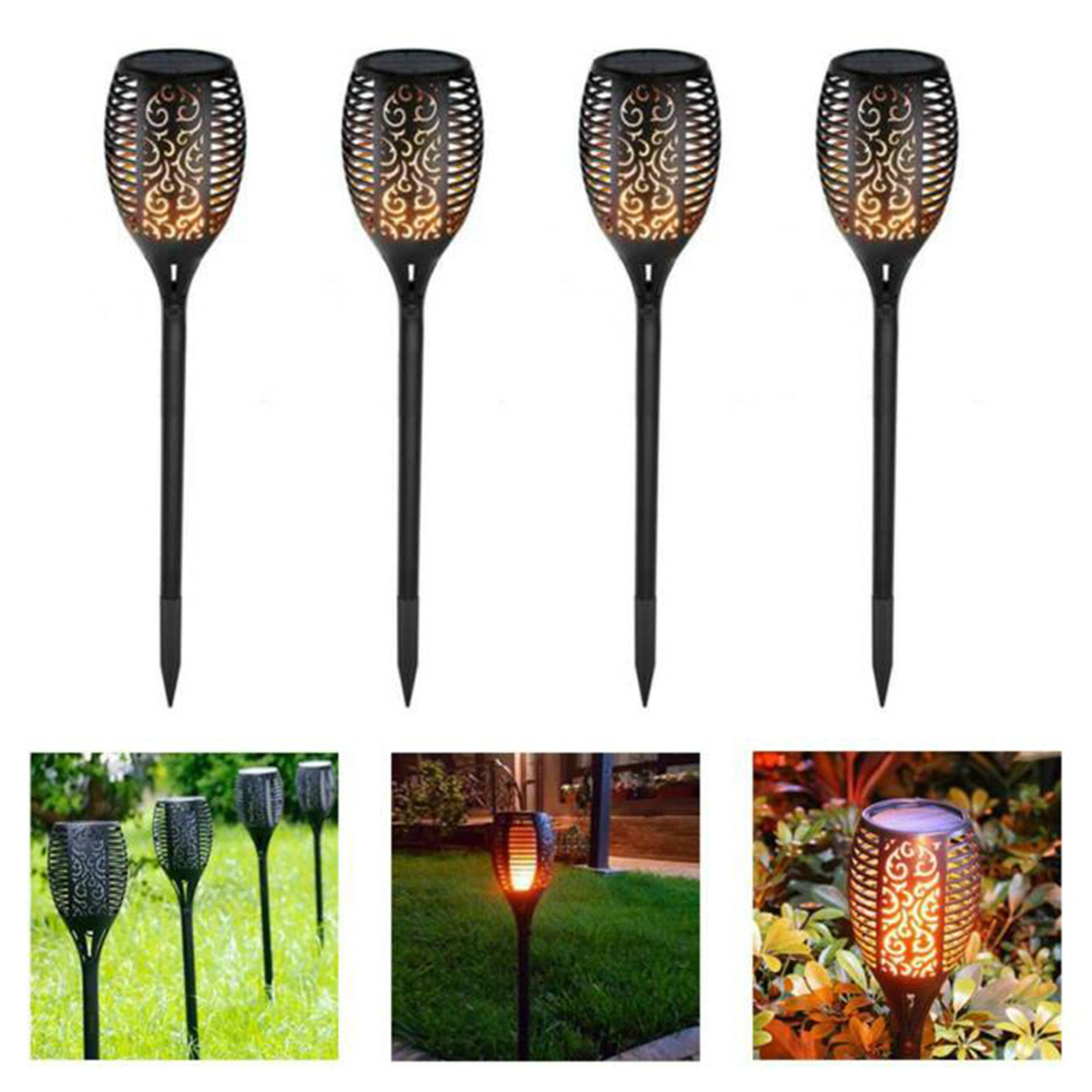 6pcs pack 12/33 LED Solar Flame Torch Light Flickering Waterproof Garden Lamps 