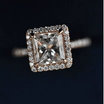 Jewelerix Princess Cut Halo Engagement Ring Rose Gold Plated Moissanite Ring with Diamond Accents Square Solitaire Promise Ring Dainty Pave Band Ring