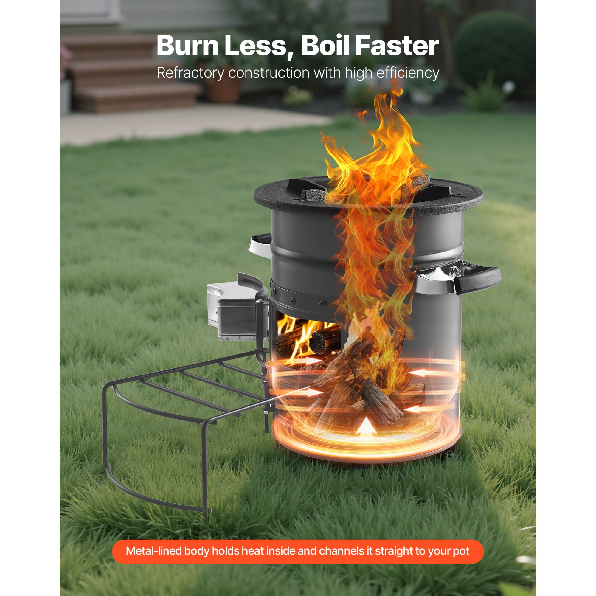KFFKFF Portable Camping Rocket Stove, Wood-Fueled Outdoor Cooker with Carry Bag, Durable Steel Design,Dual Door,Suitable for Twigs, Sticks, or Charcoal,Ideal for Camping, Backyard,and Outdoor Cooking