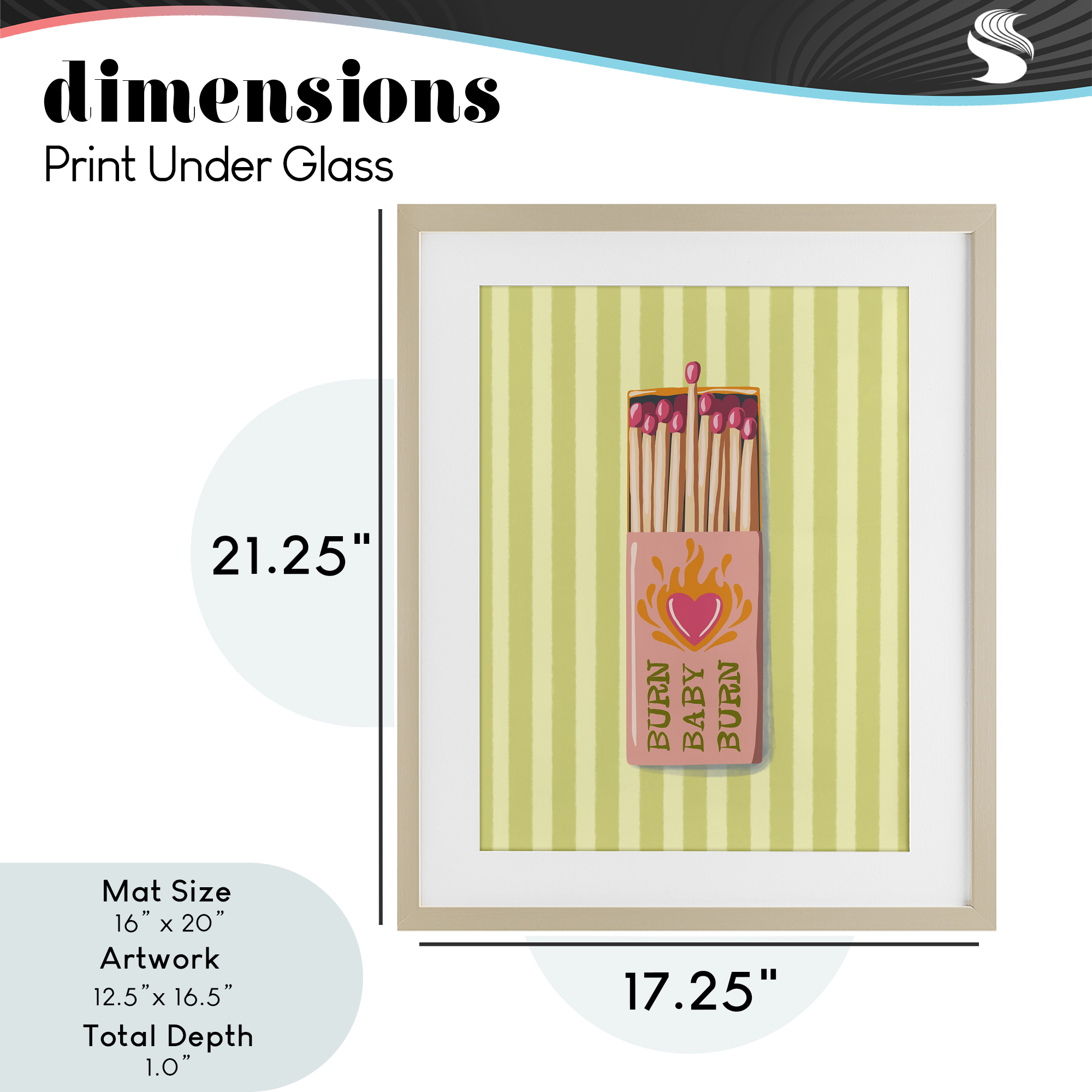 Burn Baby Matches Birch Framed Print Under Glass, design by Elyse Anastacia