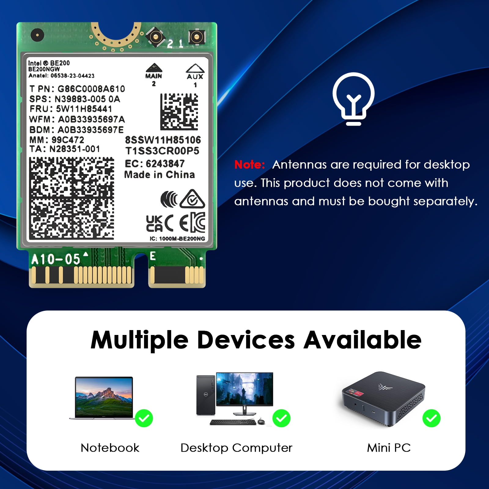 WiFi 7 WiFi Adapter, 8774Mbps Network Card with Bluetooth 5.4/MU