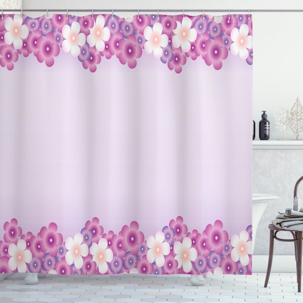 Mauve Decor Shower Curtain, Feminine Floral Petals in Purple Tones Spring Season Blooms Beauty