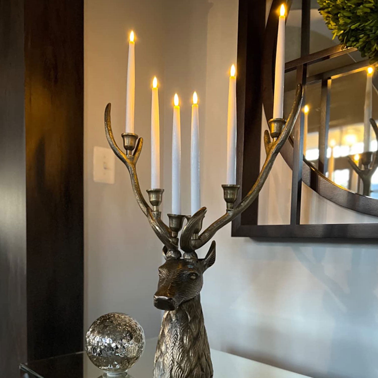 Rhytsing 11.4" Flameless Taper Candles with Timer Function, Battery Operated Dinner Tall Candlestick Rustic Wax, Warm White LED, 2 Remotes Included - Set of 6 (White)