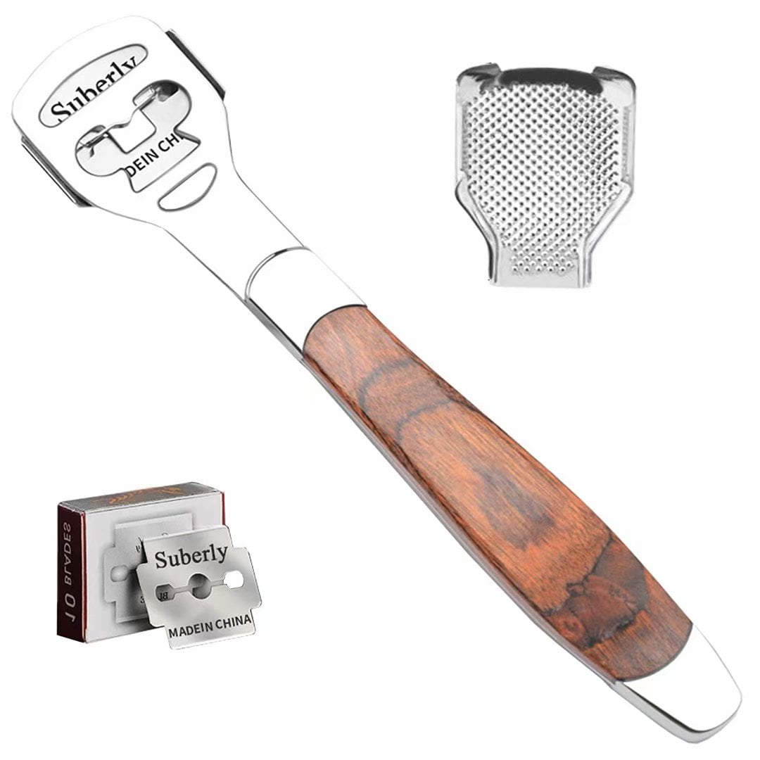 Callus Shaver Foot Scraper Callus Remover Foot Files Wood Handle Stainless Steel Dead Hard Skin Remover Tools Manual Pedicure Tools Kit for Foot Hand Care Removing Solid Cracked Skin