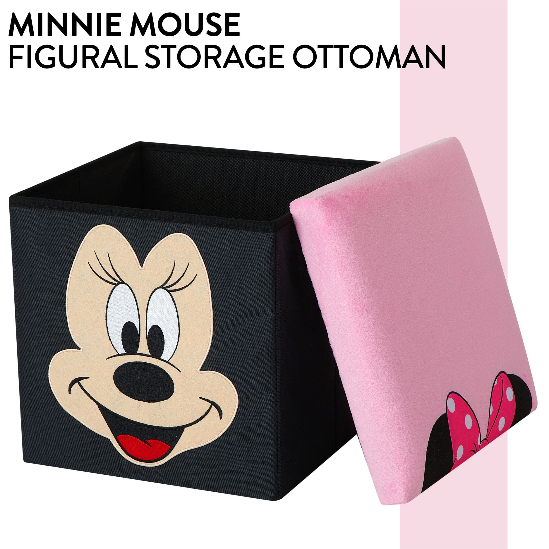 Disney Minnie Mouse Kids' Storage Ottoman, Pink, 15" x 15" x 15"