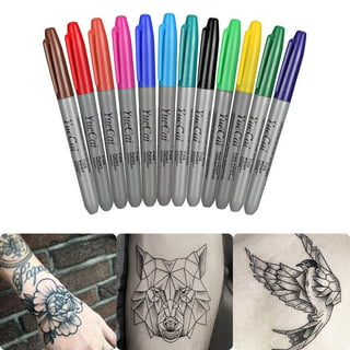 Ponhey Temporary Tattoo Markers, 10 Body Markers + 201 Large Tattoo  Stencils for Kids and Adults, Skin-safe and Coloured Ink Double-ended  Tattoo Pens