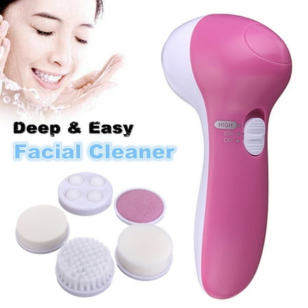 5in1 Mini Multifunction Electric Electronic Beauty Face Facial Cleansing Cleanser Spin Brush and Massager Scrubber Exfoliator Cleaning