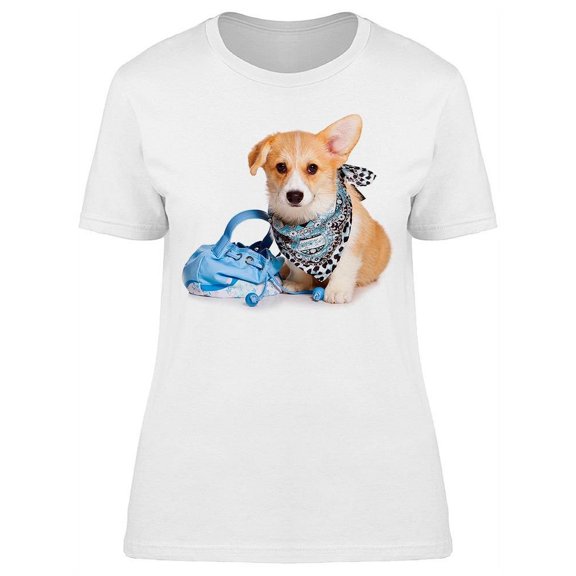 Pretty Dog W/Scarf And Purse T-Shirt Women -Image by Shutterstock Women T-Shirt, Female XX-Large