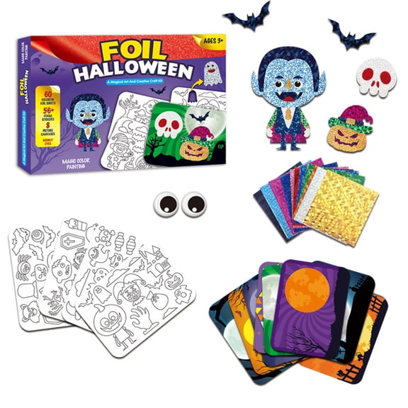 Halloween Craft Foil Art Kit Creative Spooky Diy Activity Set for Young and Young Holiday Art Gift for Home Party Use