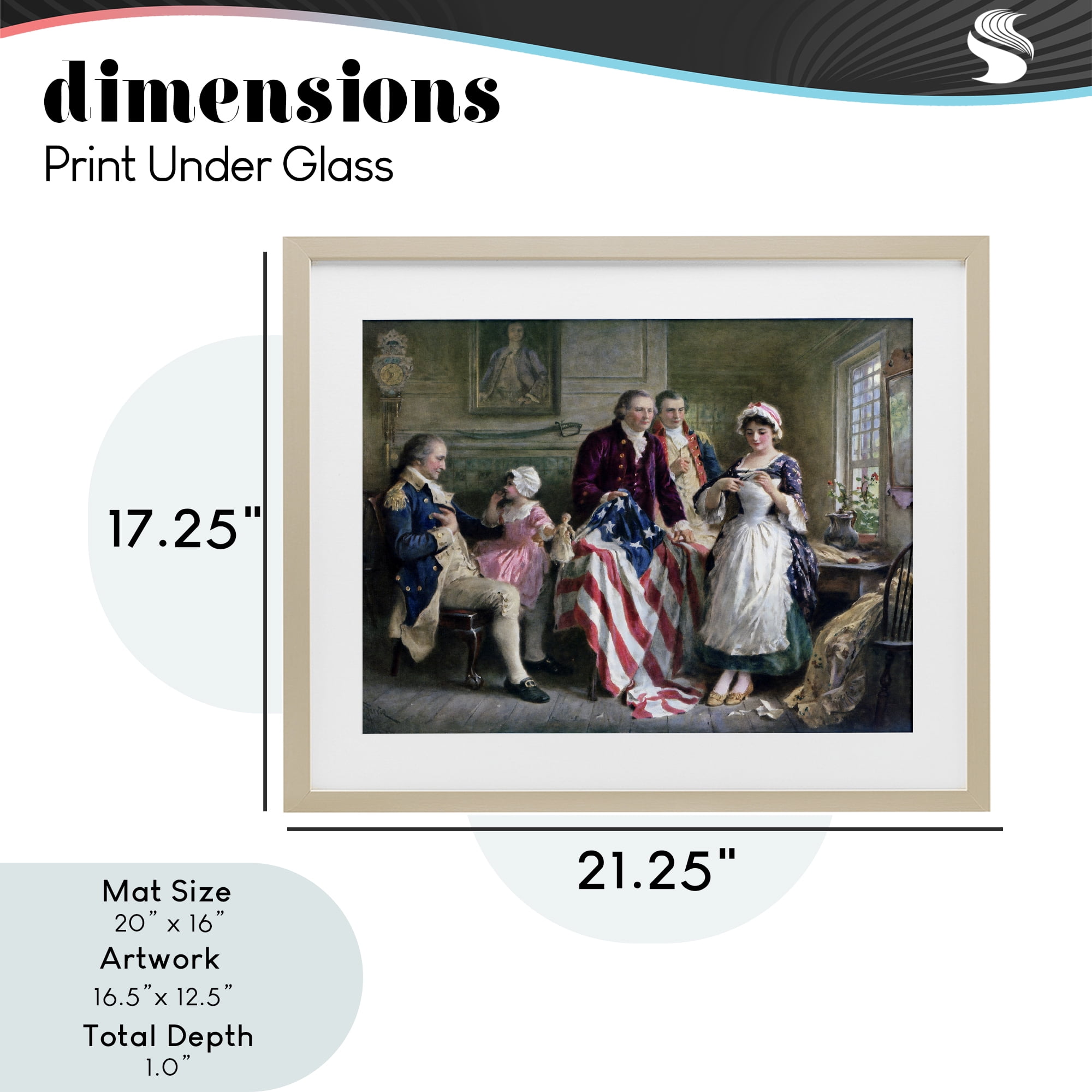 Historical Betsy Ross Birch Framed Print Under Glass, design by Arlington Prints