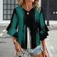 thumbnail image 3 of Abstract Teal Black White Art Women's V-Neck Blouse With 3/4 Ruffled Bell Sleeves Casual Top Ladies Blouses, 3 of 7