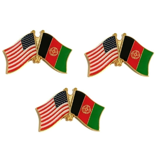 Box of 3 Afghanistan & US Crossed Flag Lapel Pins, Country & American Double Friendship Tie & Hat Pin Badges