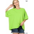 thumbnail image 2 of TheLovely Women & Plus Cotton French Terry Drop Shoulder Raw Edge Relaxed Casual Solid Tee Shirt Top, 2 of 4