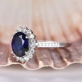 thumbnail image 2 of 7x9mm Oval Cut Blue Sapphire Engagement Ring Moissanite Floral Promise Ring Solid 14k White Gold Moissanite Wedding Band Anniversary gift, 2 of 5
