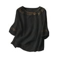 thumbnail image 4 of Women's Retro T-shirt Embroidered Tops Breathable Cotton Linen T Shirts Casual Short Sleeve Tees for Summer and Everyday Outfits, 4 of 8