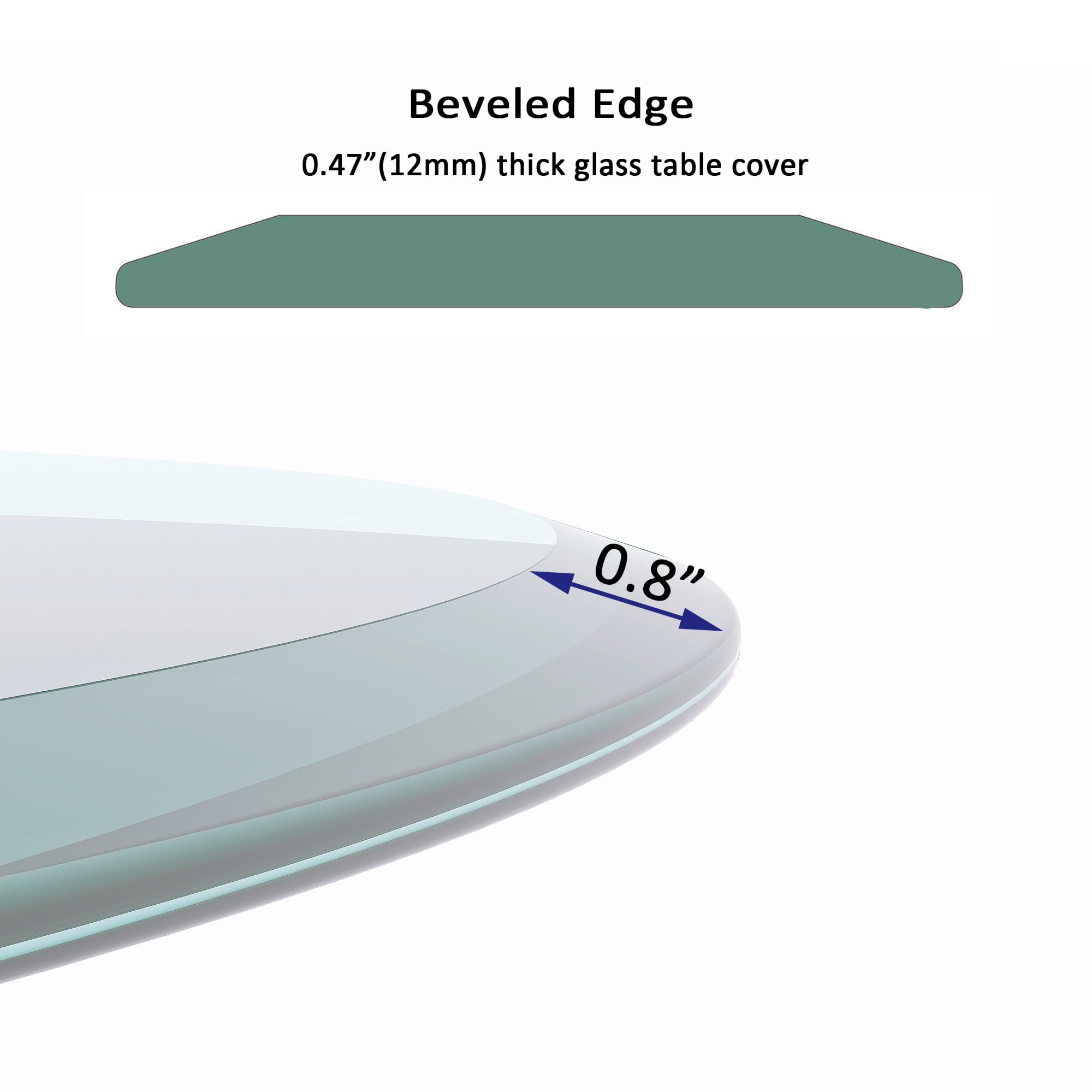 MAYEERTY 32" Round Tempered Glass Table Top, 1/2" Thick Beveled Polished Edge, Clear