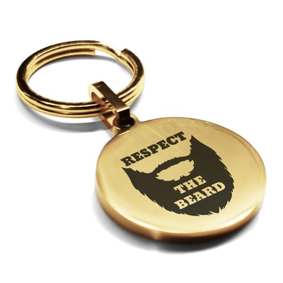 Stainless Steel Respect the Beard Round Medallion Keychain Circle Ring