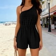 thumbnail image 4 of Hurxie Womens Sleeveless Romper Eyelet Elastic Waist with Pockets Casual Short Pants Jumpsuit Summer Beach Vacation Outfit Black,S, 4 of 7