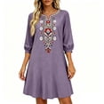 thumbnail image 2 of Casual Dresses for Women Sawvnm Women's Boho Embroidered Tunic Dress V Neck 3/4 Sleeve Casual Loose Mini Dress For Summer Beach, 2 of 6