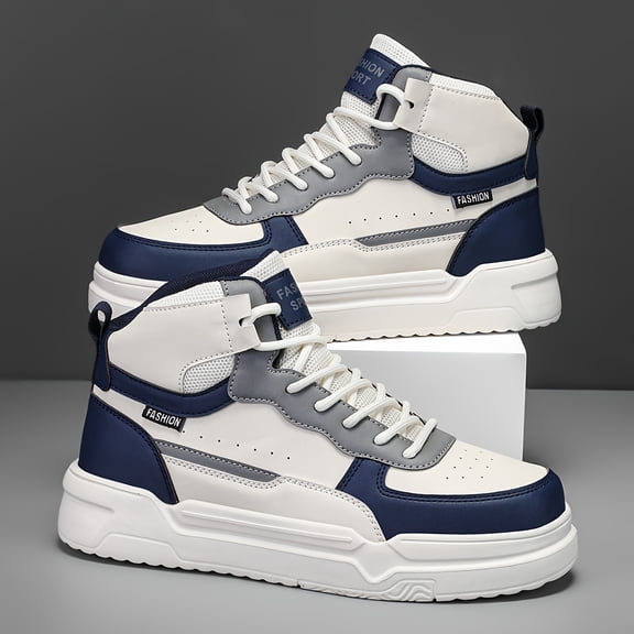 Men's High-Top Skate Sneakers - Color Block, Comfortable for Outdoor Activities, Running & Hiking - Lace-Up Casual Shoes with Cushioned Sole - Breathable Fabric & Rubber Sole - For Men - Suitable