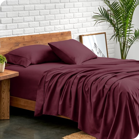 Bare Home Premium 1800 Collection 3-Piece Bed Sheet Set, Twin-XL, Burgundy