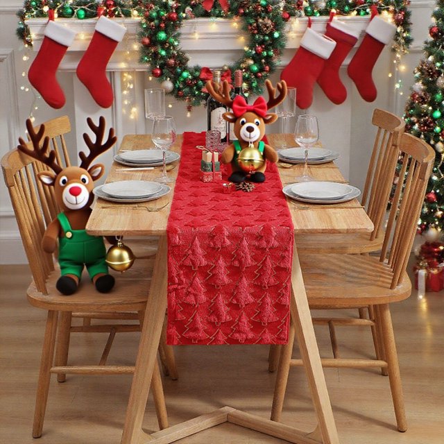 BKER Christmas Table Flag Restaurant Decoration Christmas Embroidered Sequins Three Table Flag Tablecloth