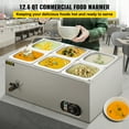thumbnail image 2 of VEVOR 110V Commercial Food Warmer 6x1/6GN, 6-Pan Stainless Steel Bain Marie 12.6 Qt Capacity,1500W Steam Table 15cm/6inch Deep,Temp. Control 86-185, Electric Soup Warmer w/Lids & 2 Ladles, 2 of 9