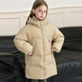 thumbnail image 3 of Cethrio Girls Puffer Jackets, Zip up Mid-length Warm Windproof Winter Coats with Hood Beige Size 9-10T, 3 of 8