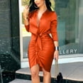 thumbnail image 5 of Lilgiuy Women Professional Dress V-neck Long Sleeve Solid Bandage Shirt Dress, 5 of 6